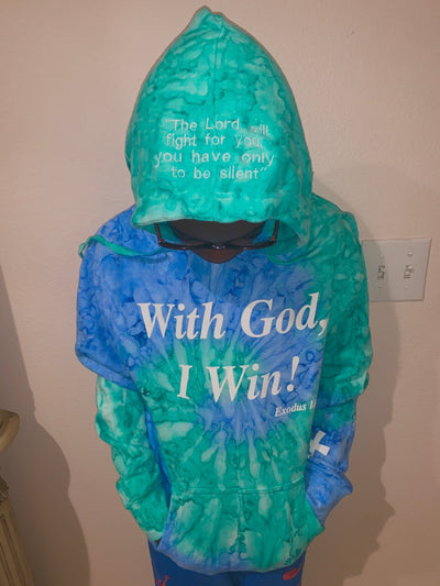 Kids Blue Tye Dye WGIW Hoodie - With God, I Win! Clothing