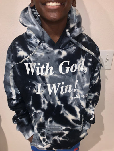 Kids Black Tye Dye WGIW Hoodie - With God, I Win! Clothing