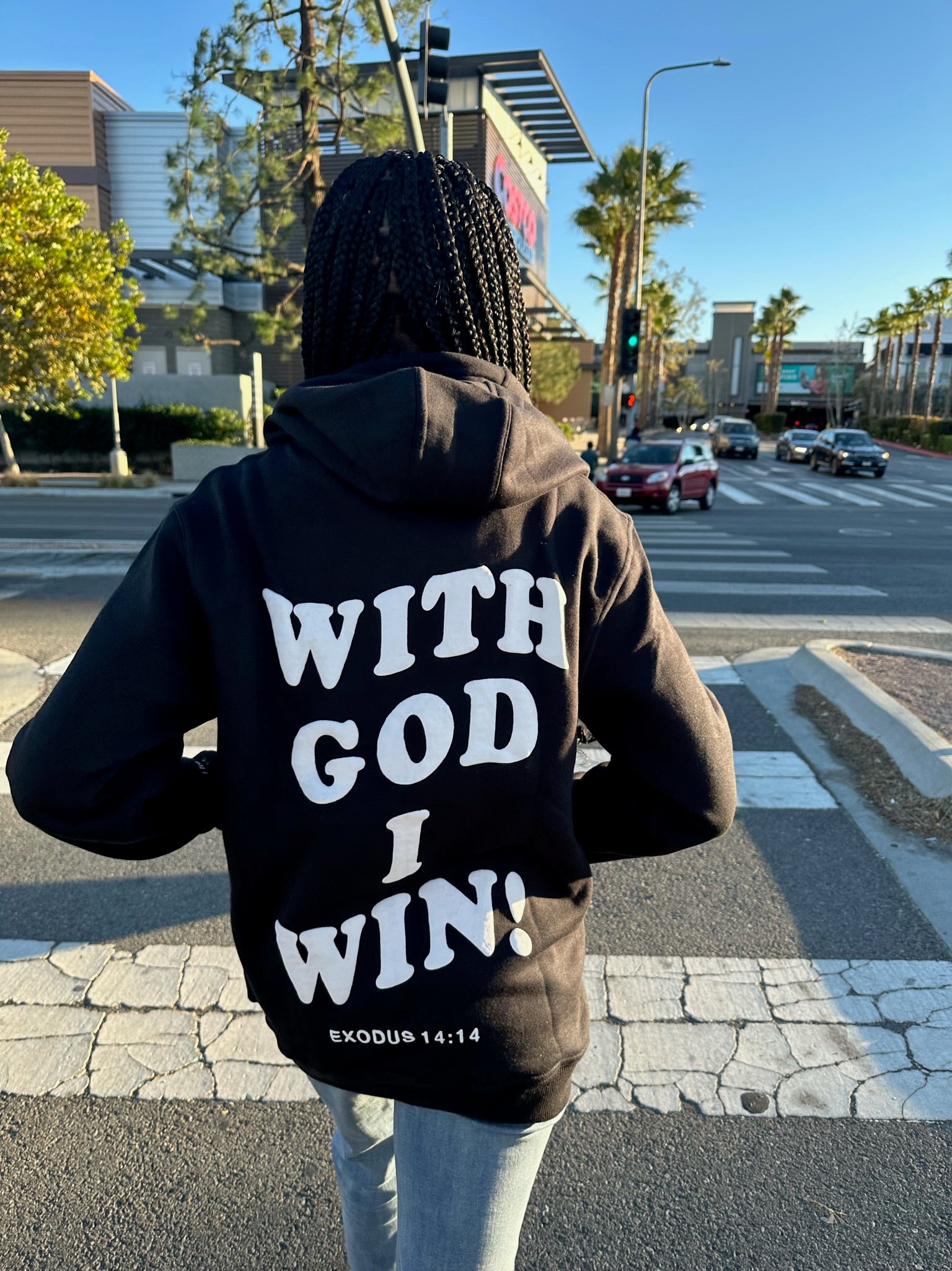 enke Behandling Ring tilbage Black Puff Print WGIW Hoodie - With God, I Win! Clothing